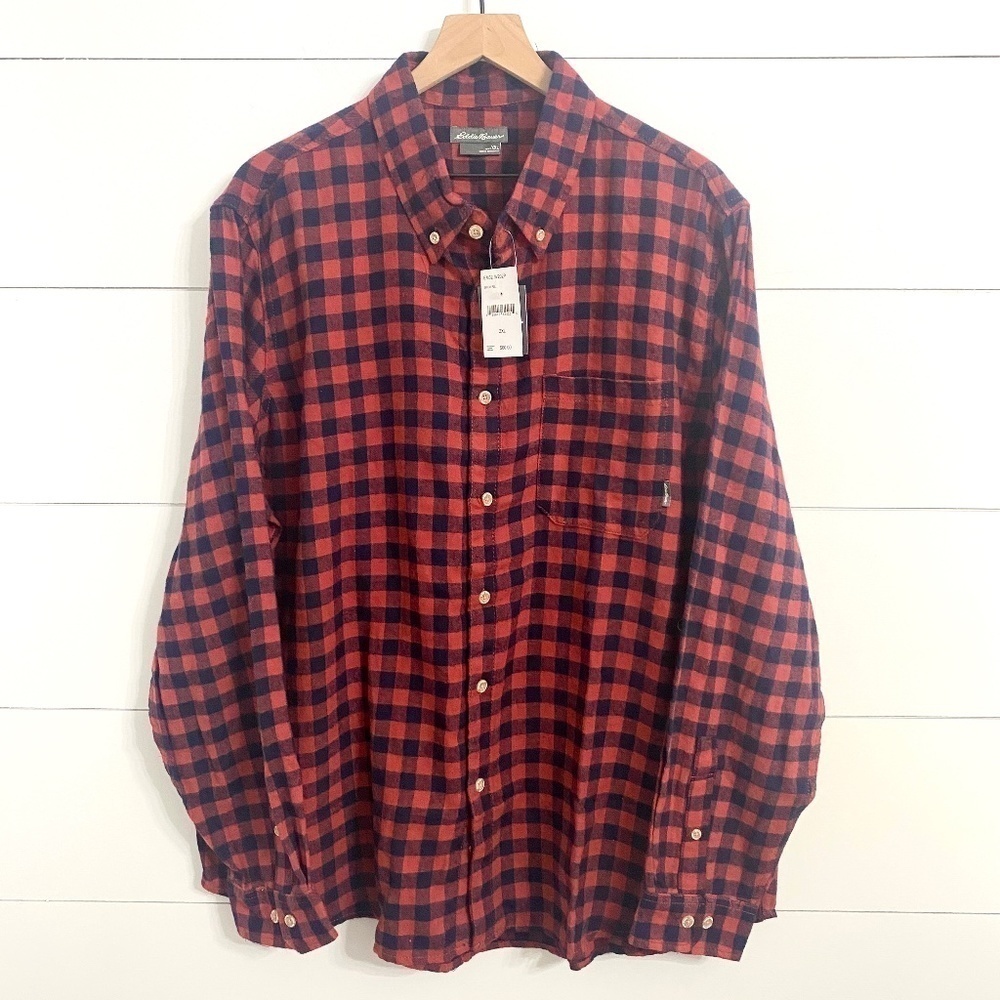 Eddie Bauer Plaid Button Down Flannel Shirt in Red Buffalo Check, Mens Size XXL